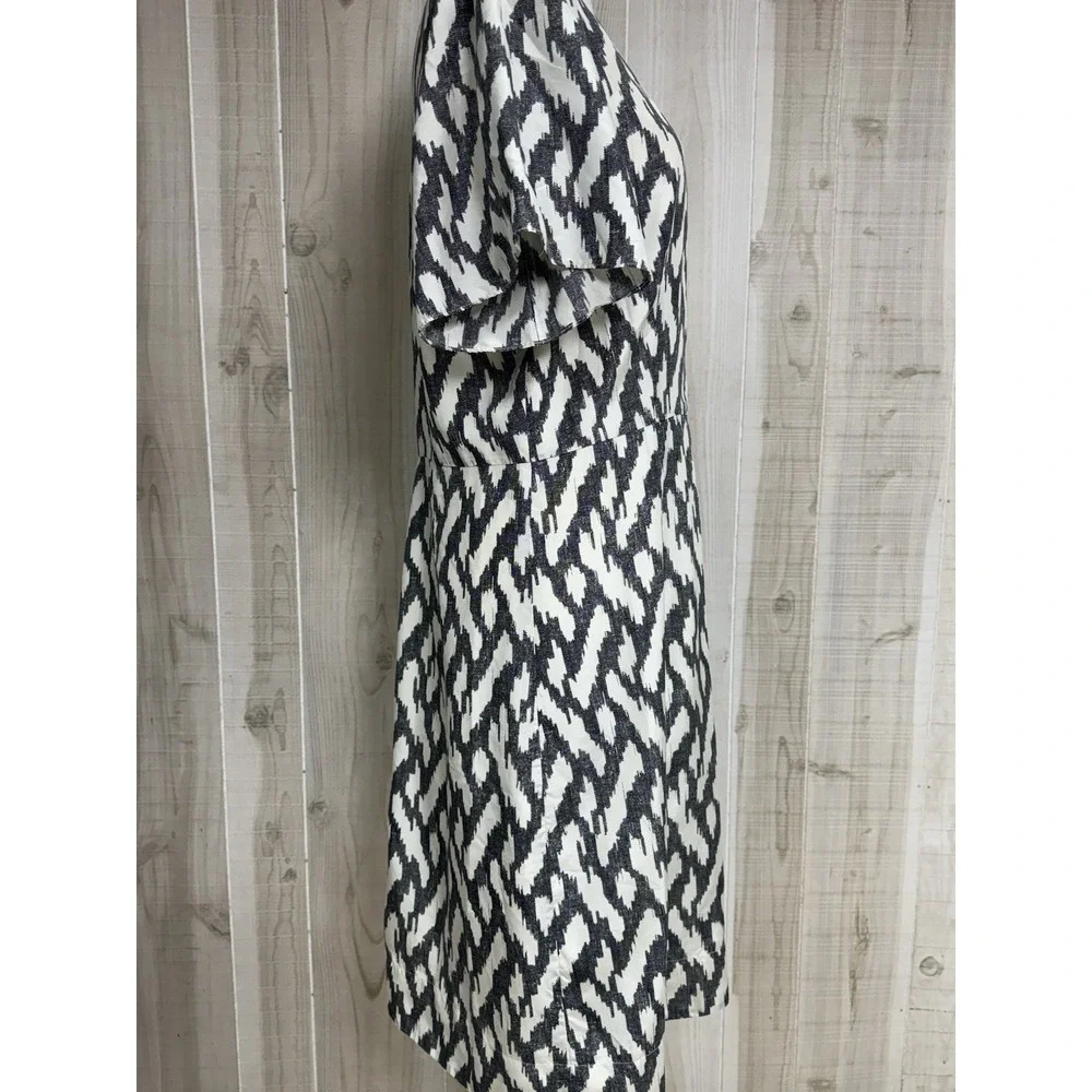 J Crew Women's Black Ivory Silk Ikat Flutter Sleeve Career Dress 12T Classic